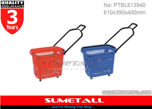 Buy Plastic Shopping Basket With Wheels And Handle at wholesale prices