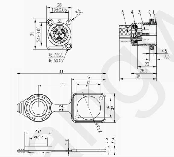 IP65 Outdoor Panel Mount Power Socket 3-Pin Male Audio Connector with LED Display 20A Chassis Socket for Audio Power Solutions