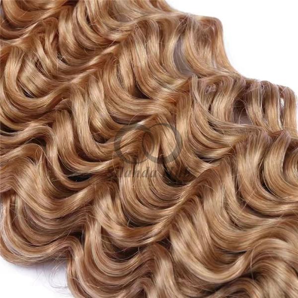 #27 Honey Blonde Deep Wave Remy Human Hair Bundles Sew In Weave Bundles Brazilian Bundle Deals