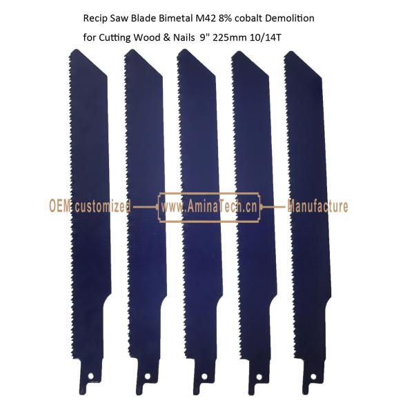 Recip Saw Blade Bimetal M42 8% cobalt Demolition for Cutting Wood & Nails 9" 225mm 10/14T,Power Tools