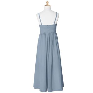 Fashionable A-Line Pleated Chiffon Dusty Blue Floor-Length Junior Bridesmaid