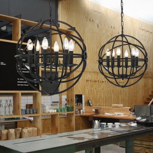 Vintage Iron Chandelier Lighting Black Retro Lustre Industriel Orb chandelier(WH