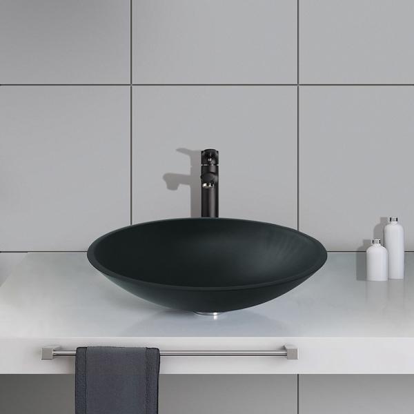 Buy Oval Shaped Black Round Vessel Sink Colored Tempered Glass Acid Matt Countertop at wholesale prices