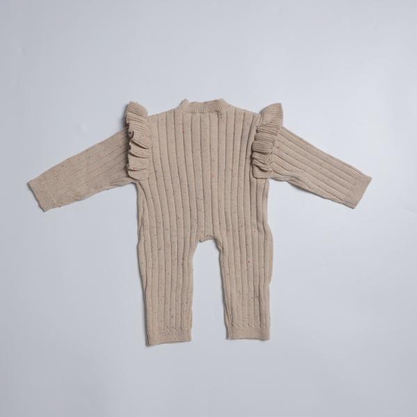 Unisex Speckled Knit Baby Long Sleeve Frill Footless Romper One Piece Button Down Jumpsuit Playsuit 100% Cotton