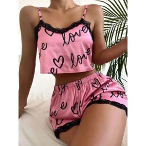 China Ladies Cute Heart Print Sleepwear Leisure Wear Lingerie Shorts Pajama Sets For Women on sale