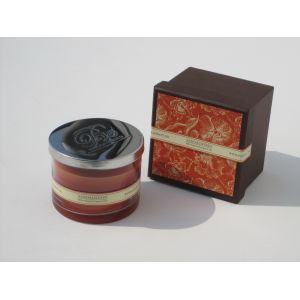 Orange & brown scented glass jar candle with printed label,metal lid decor packed into gift box
