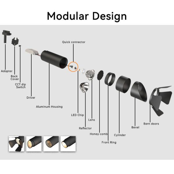 CRI90 Zoomable LED Track Light Aluminum Black Ceiling Spotlight For Museum Gallery
