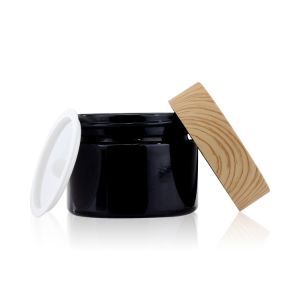 Black Matte Glass Jars 50g Cosmetic Packaging Set Bamboo Color Screw Cap