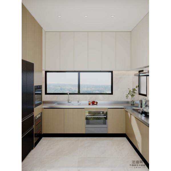 Fadior L Shaped Design Stainless Steel Kitchen Light Wood Grain Sleek Layout Fadior Stainless Steel Kitchen Cabinet