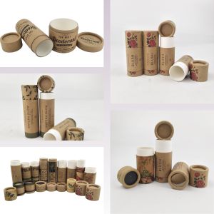 Kraft paper cylindrical biodegradable lip balm and lipstick pull-out container