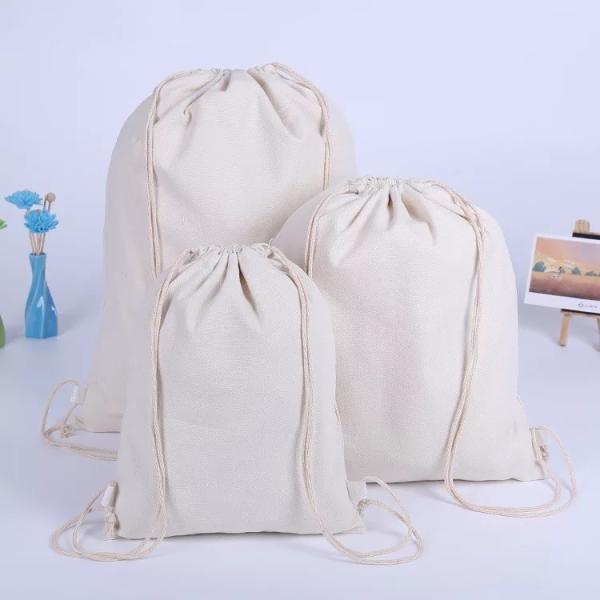 Buy Eco Friendly Cotton Canvas Drawstring Bag With Heat Transfer Printing at wholesale prices