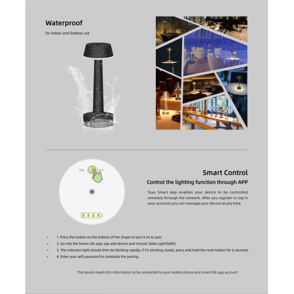 Smart Cordless Table Lamp, Modern Design Phone Control Portable Night Light for Living Rooms, Bedrooms and Camping