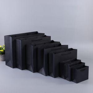 Custom Logo Luxury Black Gift Bags Recyclable Glossy Coated