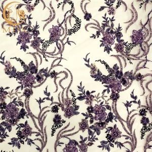 Elegant Purple 3D Embroidery Lace Fabric For Woman Party Dress