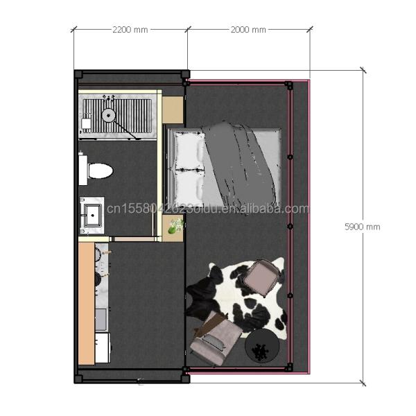 Main Structure Galvanized Steel Square Tubes 20ft 40ft Extendable Shipping Container House for Two Bedrooms in Australia
