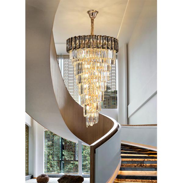 LED Spiral Luxury Crystal Golden Big Chandelier Duplex Building european crystal chandeliers(WH-NC-94)