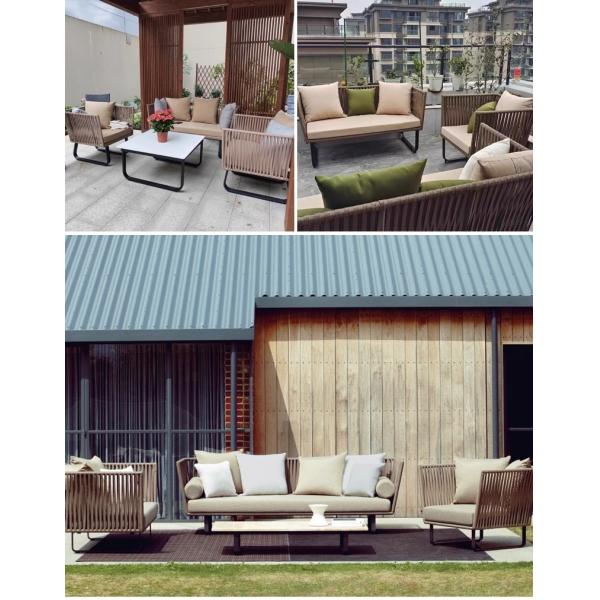 Outdoor Sofa Rattan Woven Patio Garden Furniture Weatherproof Sun / Rain Lounge Chair Balcony Relaxation Set with Coffee Table