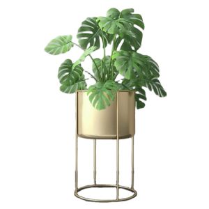 Outdoor indoor metal planter stand with planter pot