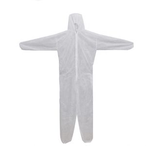 Quality Breathable Microporous Fabric Disposable Protective Coverall In White / Blue for sale