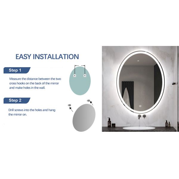 Front Lighted And Backlit Wall Mounted Round Silver Bathroom Mirror With Touch Screen