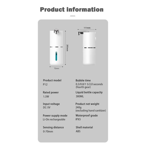 Smart Sensor Soap Dispenser 380ml Capacity With IPX5 Waterproof