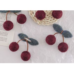 China Handmade Wool Felt Balls Red Cherry Pattern Length 7 Cm EN71 Certificate on sale