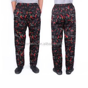 Printed Elastic Waistband Kitchen Cooking Chef Pants Worker Uniforms Print Chef