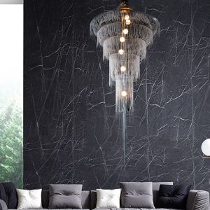 Handmade waterfall led chandelier aluminum chain tassel Black ceiling lamp
