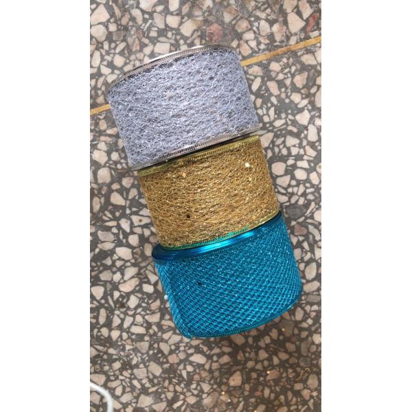 6.3cmChristmas Glitter mesh webbing with Wired Edges Ribbon For Christmas Decoration Glitter Ribbon