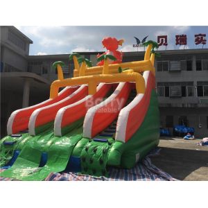 China PVC Dinosaur Double Inflatable Water Slide For Pool With Landing Bed on sale