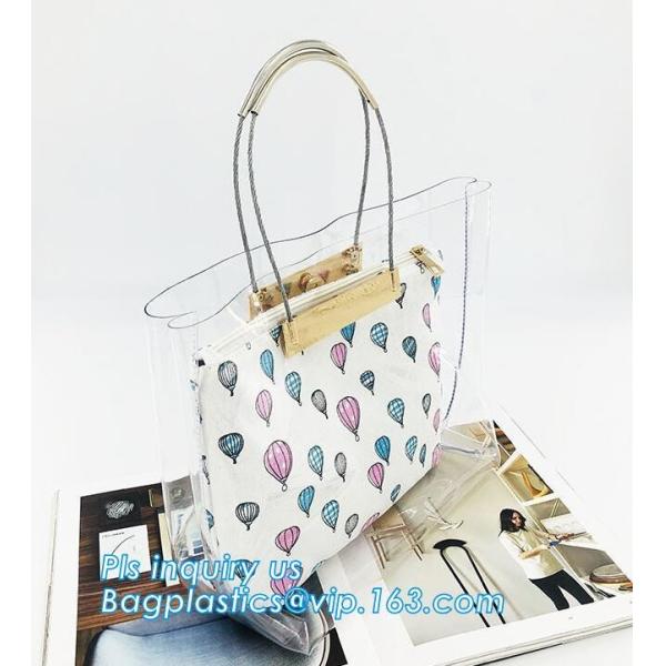 vinyl tote bags transparent pvc handbag, Fashion pvc beach bag summer handbag women, Metallic Transparent PVC Beach Hand