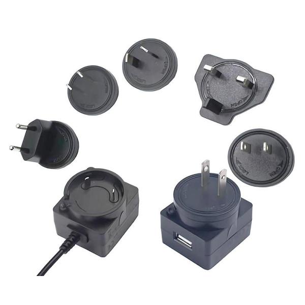 IEC/EN 62368/61558 certified 6W Max Interchangeable Plug 5V 1A AC DC Adapter 12V