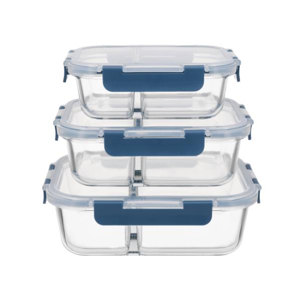 Buy Divided Glass Food Container with Cool Lock PP Lid at wholesale prices
