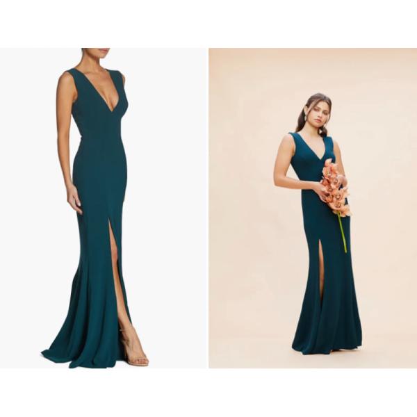 Perfect Manufacturer Deep V-neck Sleeveless Full-length Trumpet Gown Evening Dress Front Split Slit Plus Size