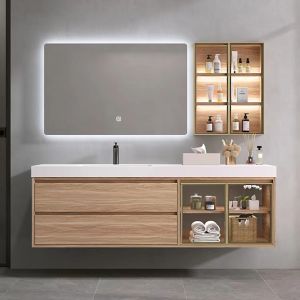 Buy cheap Stereoscopic Mirror Bathroom Vanity Units , Ceramic Wood Basin Cabinet from wholesalers