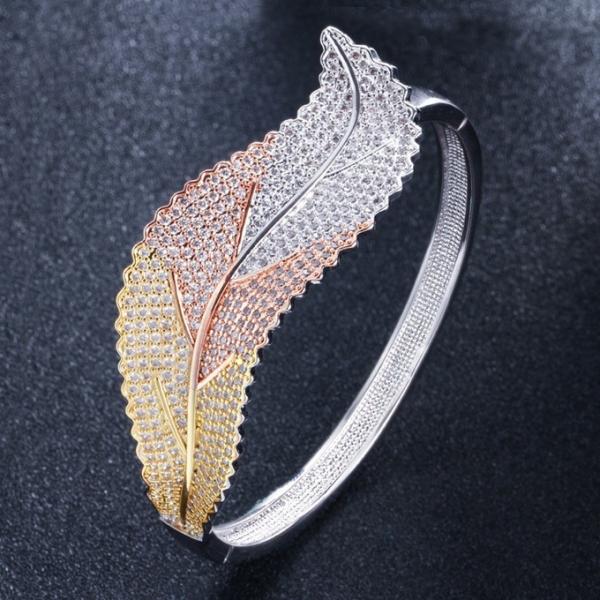 Leaf Zirconia Bracelet for Women Silver Color Water Drop CZ Bracelets CZ Stone Leaf Setting Crystal Flower Party Jewelry