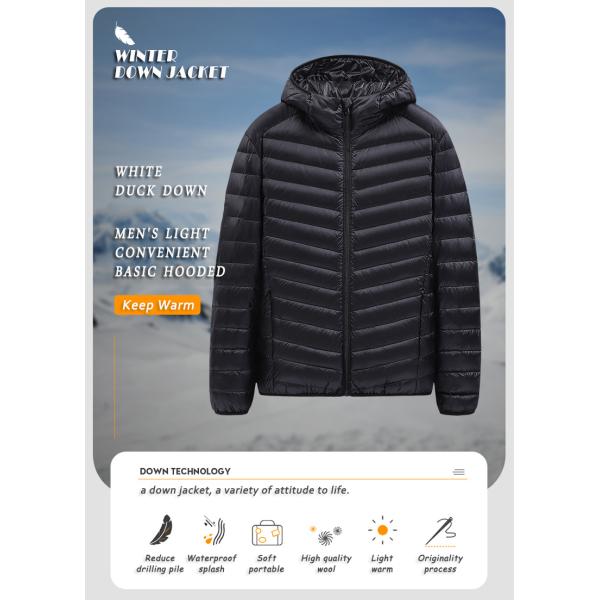 New men's white duck down anti-drilling velvet lightweight hooded casual warm winter down coat or jacket with storage bag