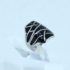 stainless steel ring with black enamel LRX13