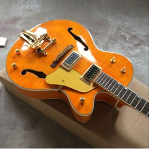 Tiger Flame jazz electric guitar.F hollow body jazz guitar. orange guitar