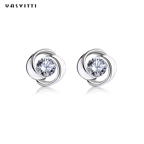 Buy Lucky Flower Zircon  Clover Crystal  Diamond Stud Earrings at wholesale prices