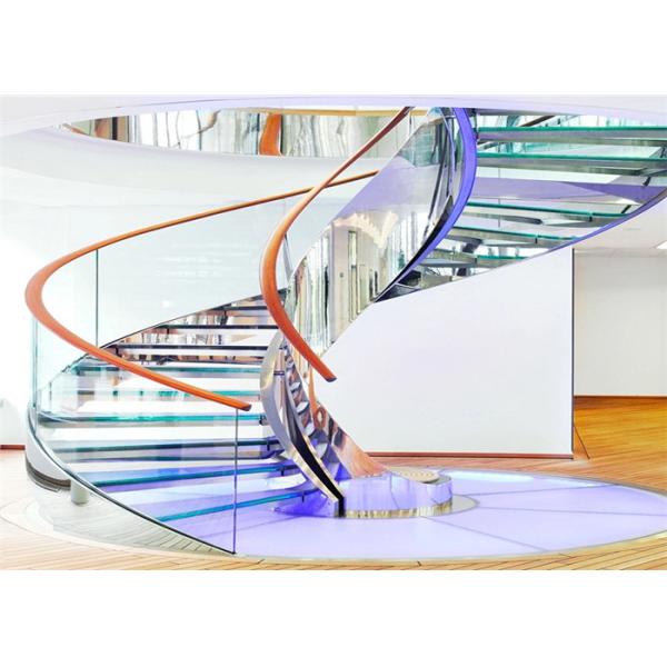 Round Glass Modern Curved Staircase With Double U Channel Stringer