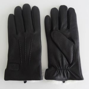 Black Rabbit Fur Lined Deerskin Mens Soft Leather Gloves