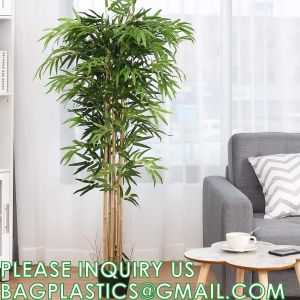 Artificial Bamboo Tree Set of 2, Fake Greenery Plants in Pots for Indoor Outdoor