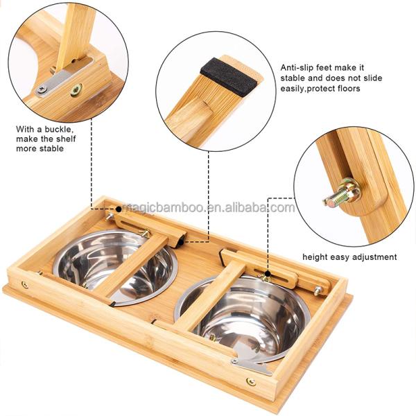 Sustainable Bamboo Pet Feeder with Multifunctional Design and Customer Logo