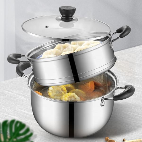 Hot Selling Kitchen Silver Cooking Soup Pot 304 Stainless Steel Steamer Pot Induction Stock Pot With Glass Lid
