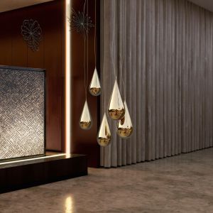 Custom Modern Art Stainless Steel Golden Hanging Water Drop Sculpture