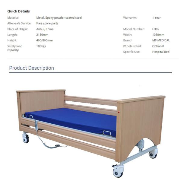 Adjustable Medical Hospital Beds 1psc Ctn OEM