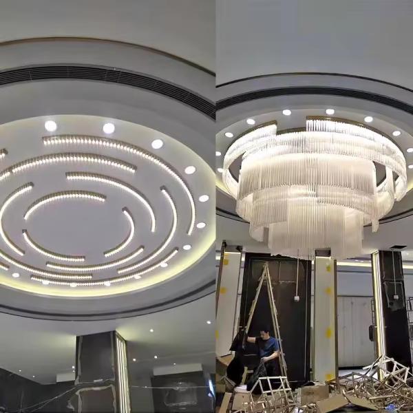 Indoor Ceiling Chandelier Lamp Living Room Dining Room Modern Luxury Bronze Stainless Steel Glass Rod Led Pendant Light