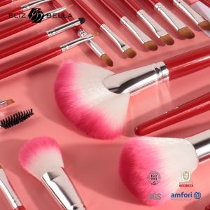 Synthetic Bristles Cosmetic Makeup Brush Set 24pcs Shiny Wooden Handle