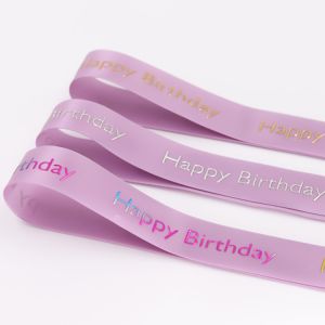 Smooth Surface Silver Printed Ribbon , Single Face Pink Fabric Ribbon